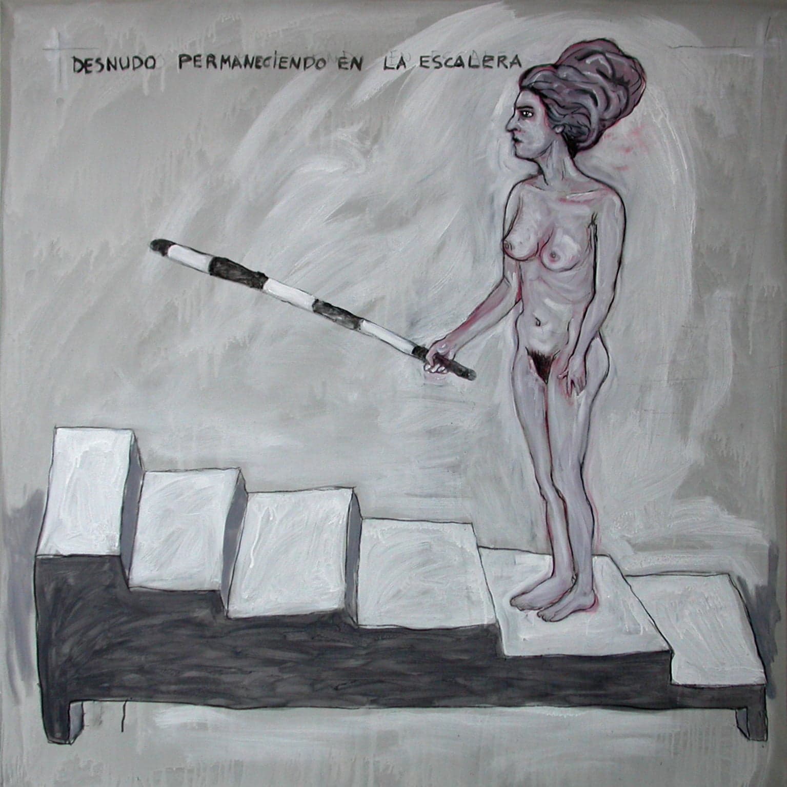Desnudo permaneciendo en la escalera